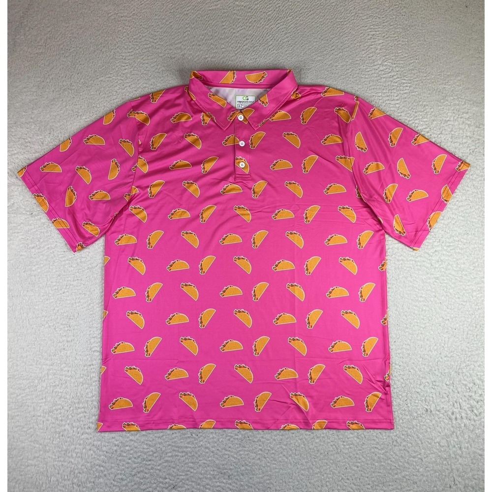 Obnoxious Golf Polo Shirt Mens XL Pink Taco Print Golf Performance Stretch